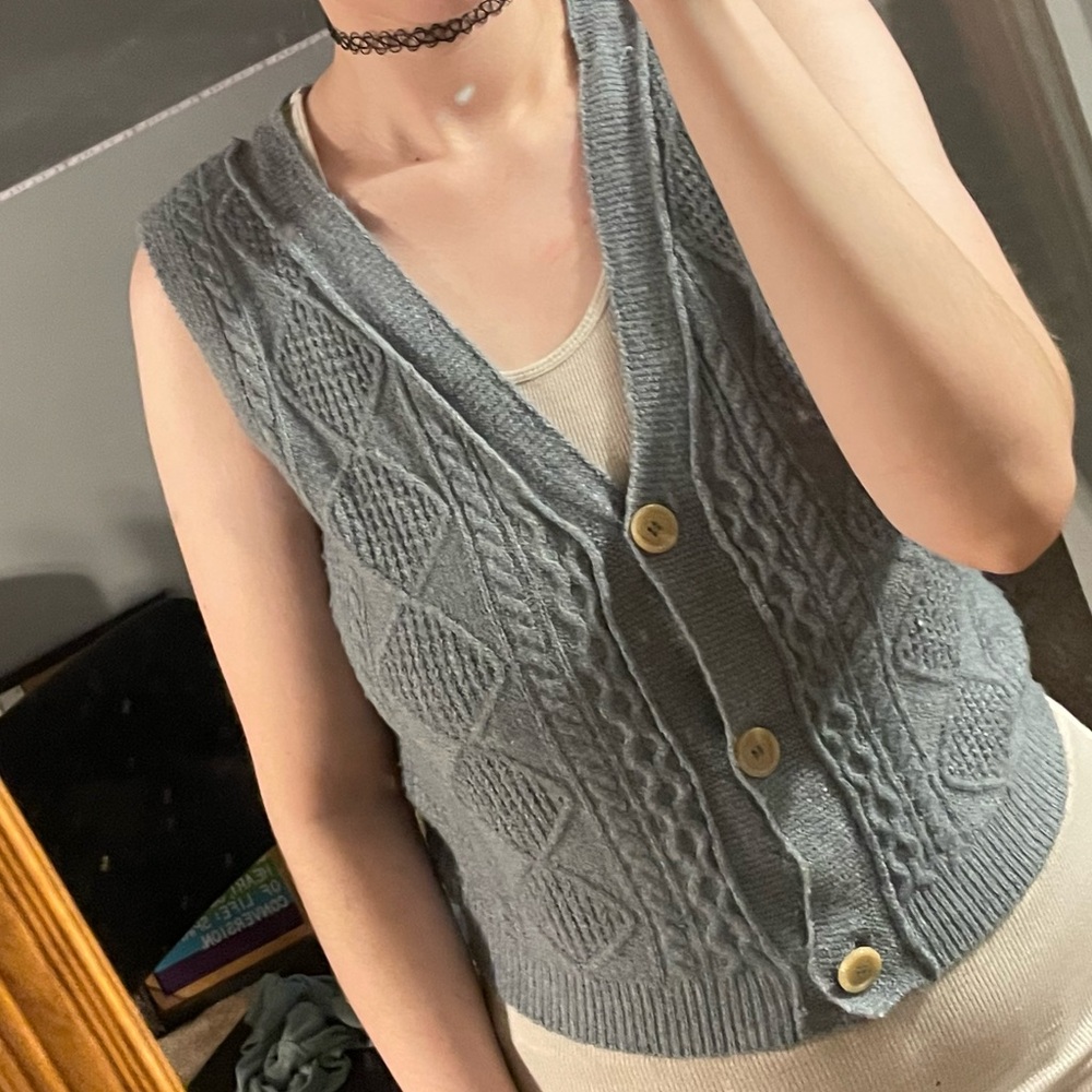 sage green knitted vest